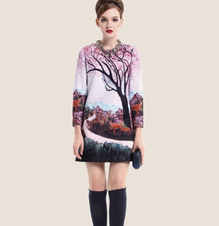 ws05_53087 자연과 사슴 프린트 드레스