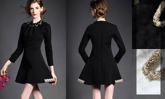 sh02_4267 넥 주름 포인트 자카드 드레스 . 명품스타일여성의류도매